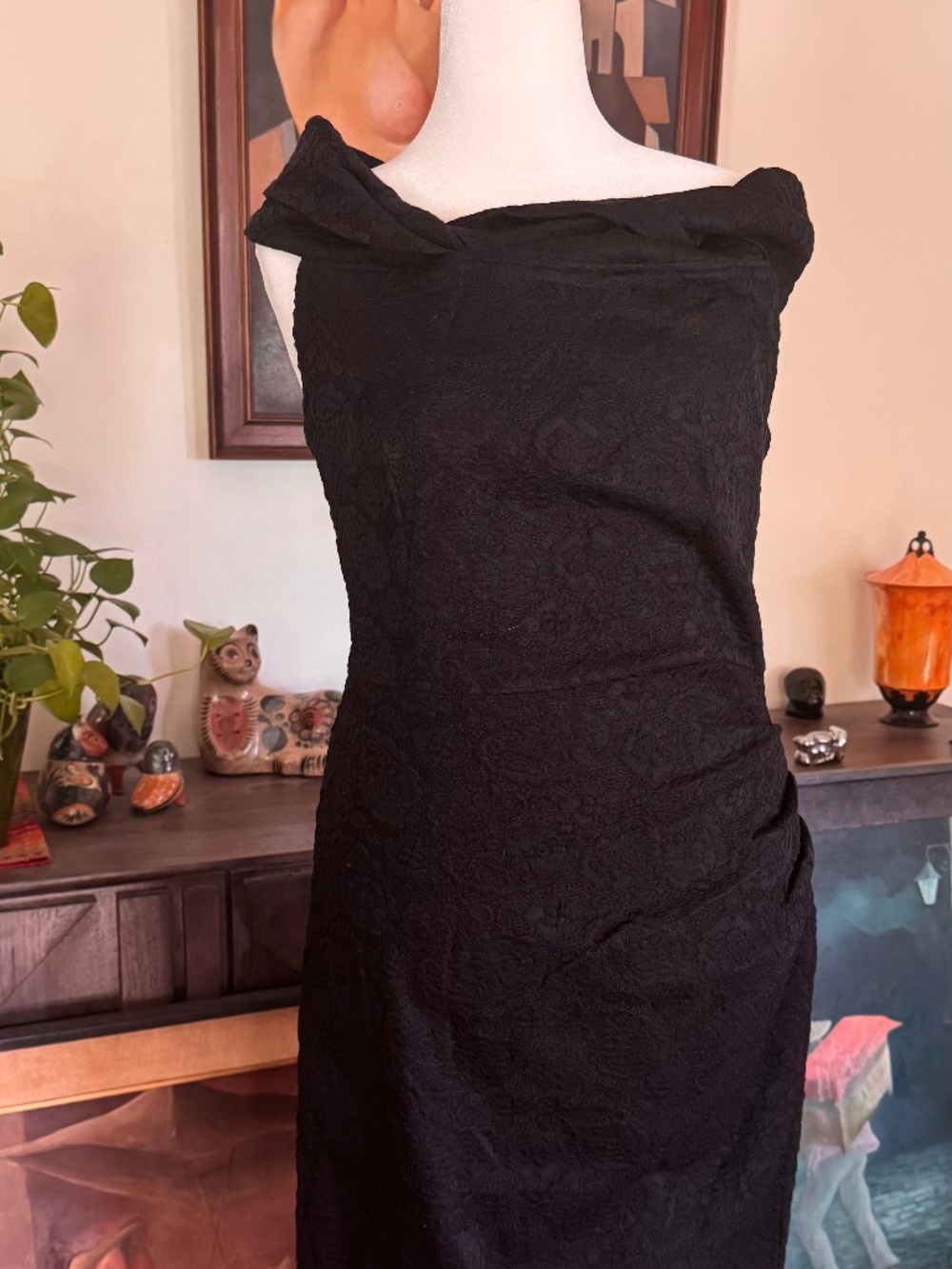 Black Lace Off-Shoulder Cocktail Dress | Ruched | Vintage-Inspired | XL